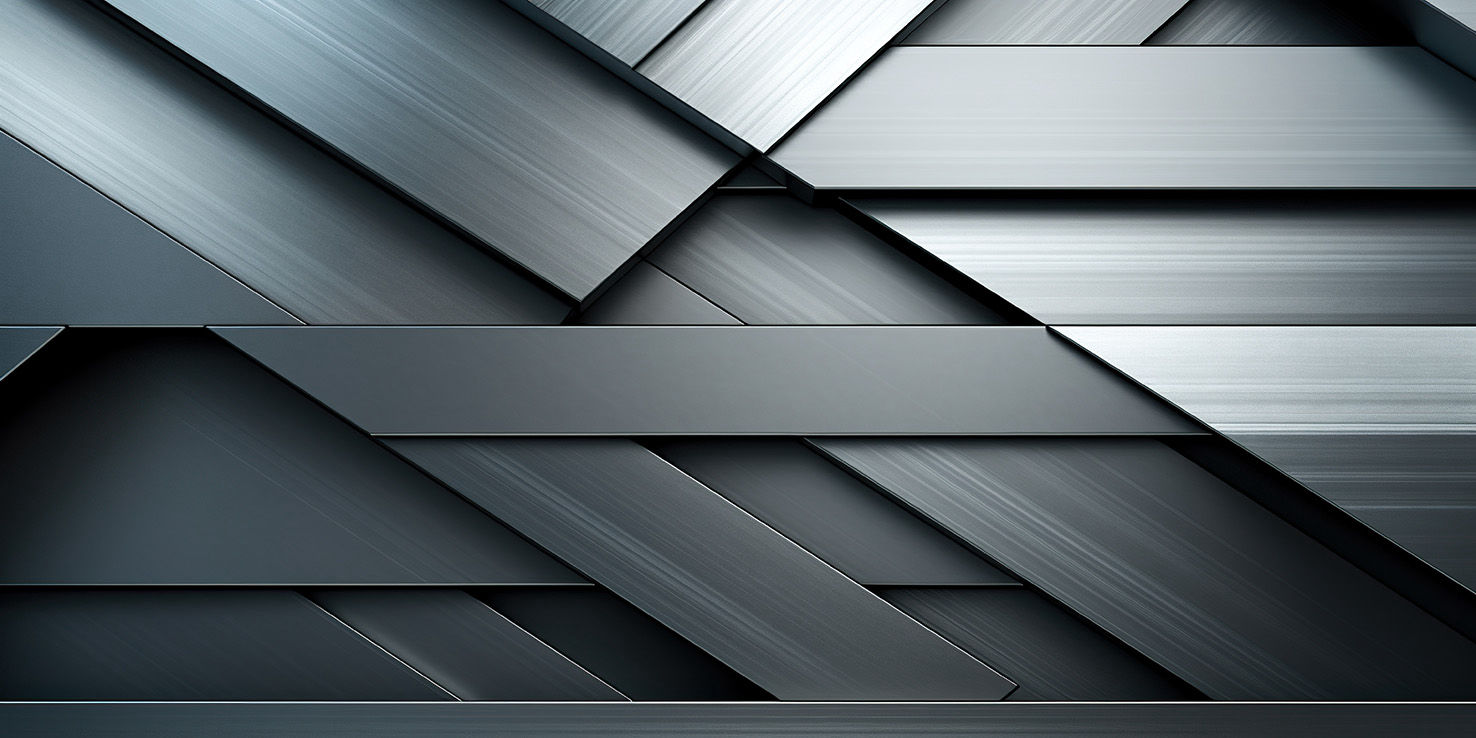 Paneles de cargaderos de aluminio con acabado metálico cepillado en disposición entrecruzada, diseño técnico para construcción industrial